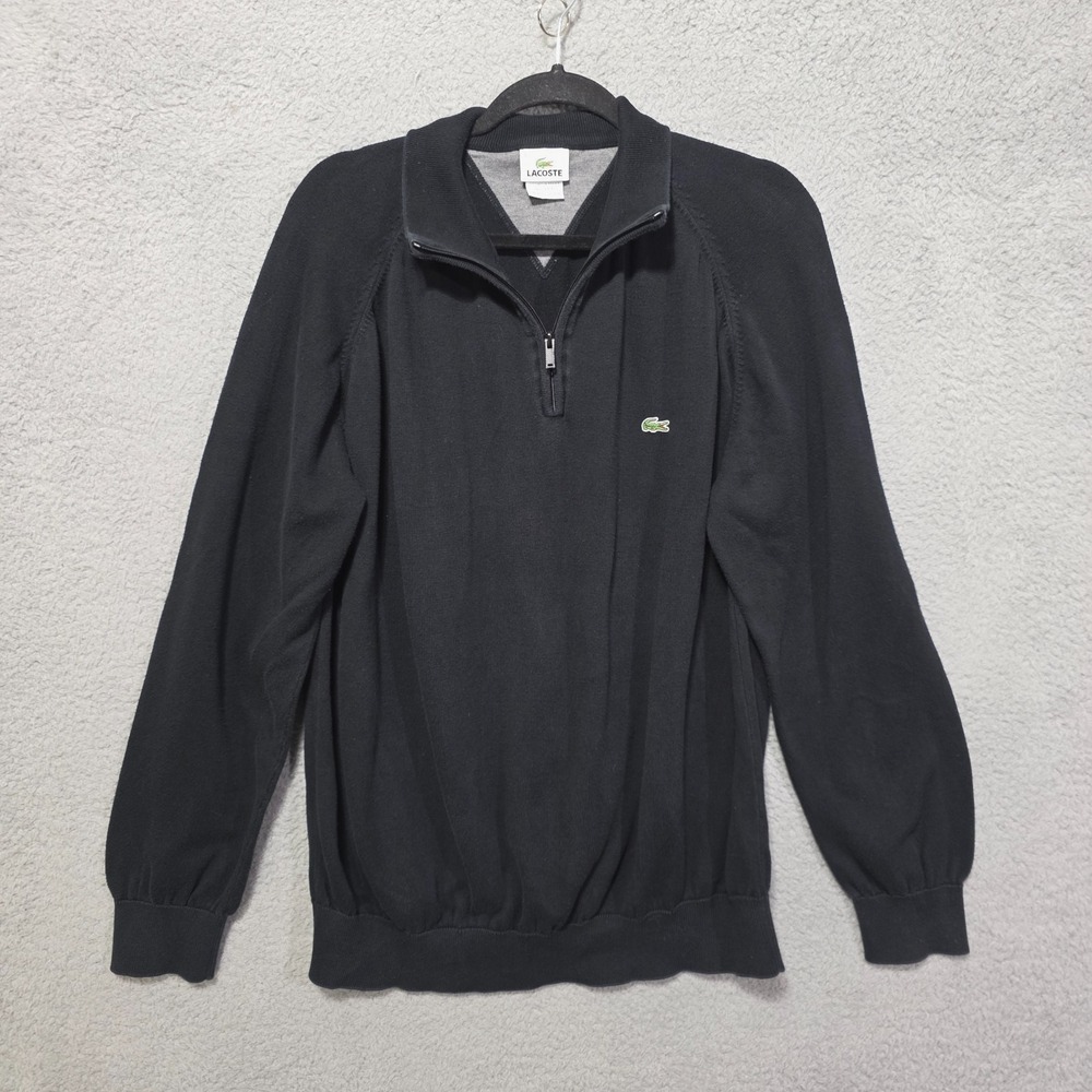 Lacoste Mens Black 1/4 Zip Pullover Long Sleeve Sweater Size 7